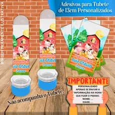 Rótulos Adesivos Personalizados Fazendinha Aquarelada ou Arte sua arte pronta - Para Tubetes de 13 cm