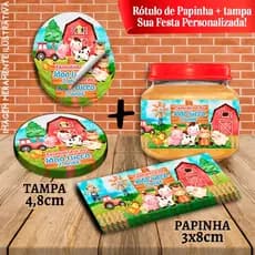 Kit 10 pares de Rótulos Adesivos de Potes e Tampas de Fazendinha Aquarelado