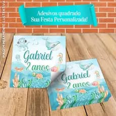 Adesivos Quadrados Personalizados Fundo do Mar Aquarelado