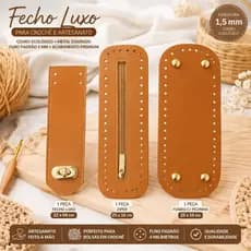 Kit 3 Itens Para Bolsas Crochê Artesanato 25x10 com Zíper Fundo Pezinho e Lapela Fecho Luxo