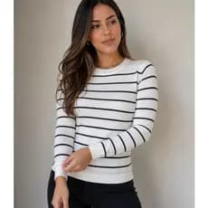 Blusa Feminina Modal Suéter Manga Longa Listrado