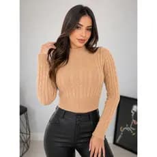 Blusa Cropped Manga Longa Tricot Modal Trancinha