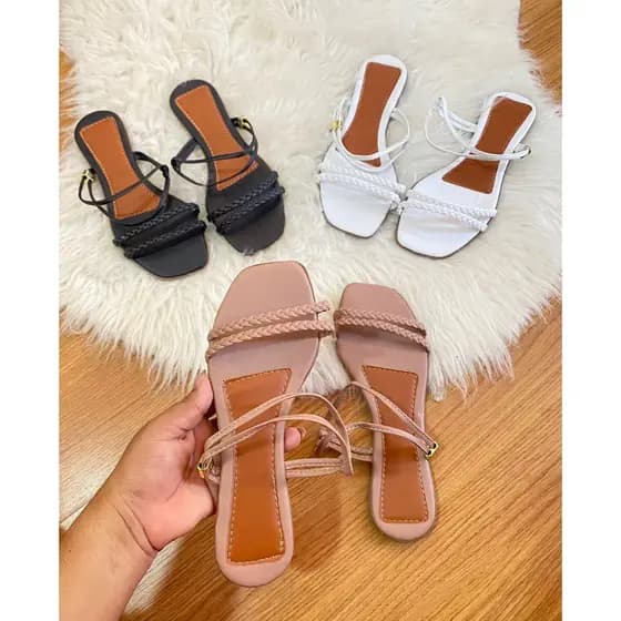 Rasteirinha kit com 3 sandália confortavel dia dia trançada rasteira chinelo