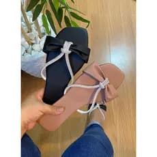 kit com 2 sapato feminino sandália  rasteirinha papete feminina confortável sandalha strass laço