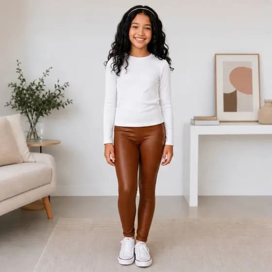 Legging Cirrê Infantil Juvenil Teen Couro Brilho MolhadoTérmica Flanelada Peluciada Frio Inverno 12 ao 16