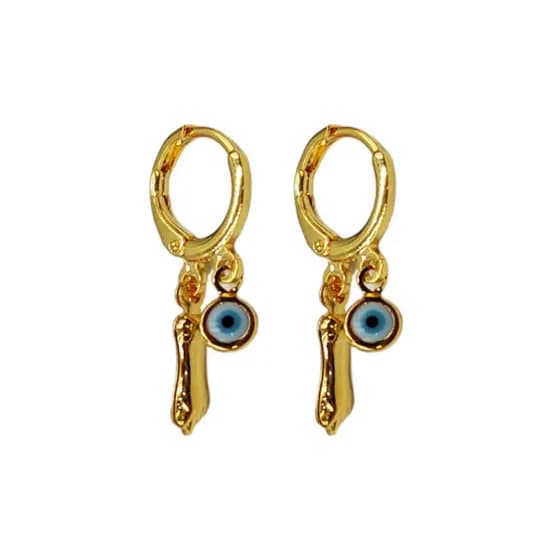 Brinco Argola Pingente Olho Grego E Figa Folheado A Ouro 18k