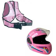 Capacete Infantil E Colete Cinto De Segurança Para Moto Rosa