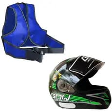 Cinto De Segurança Colete Infantil Azul + Capacete Masculino Preto Verde 54