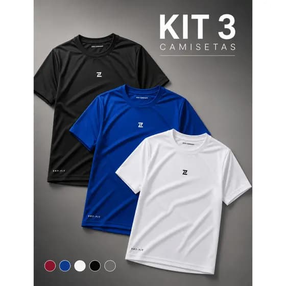 Kit 3 Camisetas Masculina Academia Dry Fit Corrida Esportiva Refletiva Plus Size G1/G2/G3
