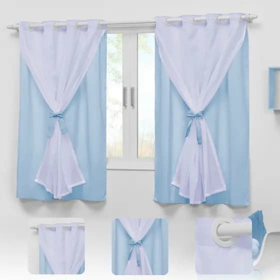 Cortina azul bebê 2,20x1,30 voal para quarto infantil Teen