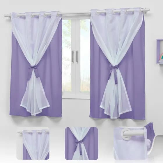 Cortina lilás para quarto de bebê 2,20x1,30 com voal Teen