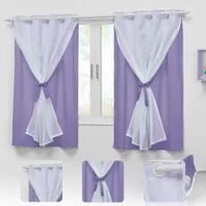 Cortina lilás para quarto de bebê 2,20x1,30 com voal Teen