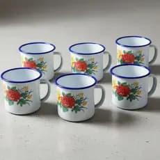Kit 6 Caneca de Ágata Esmaltadas Média Decorada 350 ML Brancas Retrô Roça