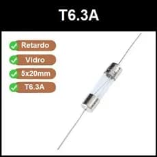 3 Fusível Vidro Axial 5x20mm T6.3a T6,3a 6.3a 6,3a Retardo