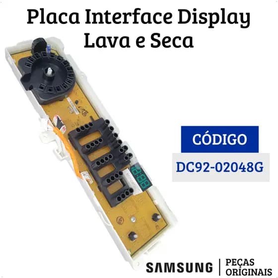 Placa Interface Display Lava Seca Samsung Original DC92-02048G 110v 127v WD11 WD10