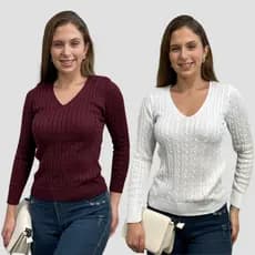 Kit 2 Blusas de Frio Feminina Manga Longa Tricô Modal Trançado Casual