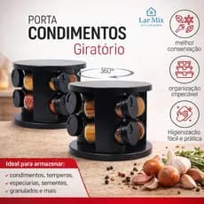 Porta Tempero Giratório Condimentos 6 Potes de Vidro Ideal para Bancada Mesa 360°