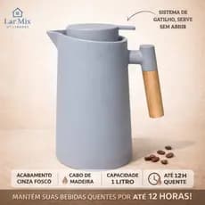 Garrafa Térmica 1 Litro Café Chá Alça de Madeira Mantém Quente até 12 Horas Designer Moderno