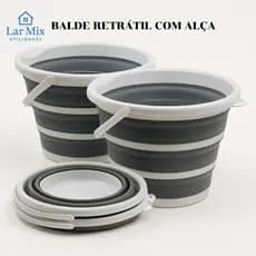 Balde Dobrável Retrátil 10 Litros Cinza Flexível Multiuso Compacto Moderno Casa Apartamento