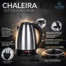 Chaleira Elétrica Inox Base 360° Desligamento Automático 110V/220V Jarra Café Chá