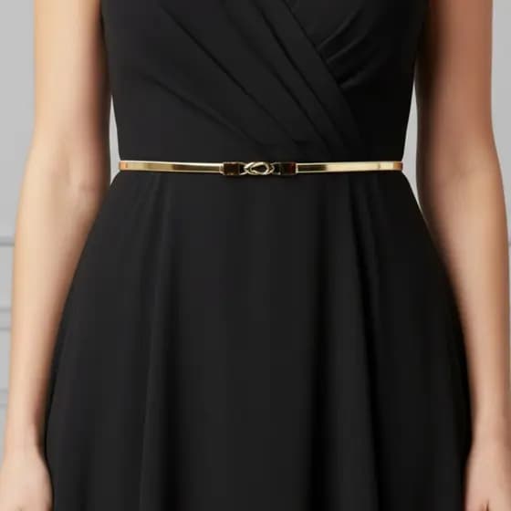 Cinto Metal Elástico Feminino Fino Design Fivela Dourado E Prata