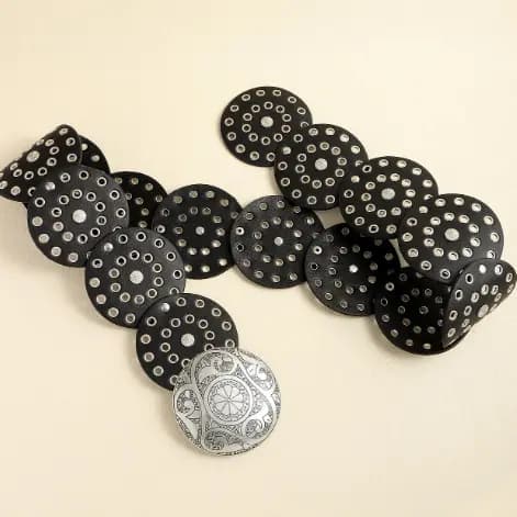Cinto Feminino Estilo Country Cowboy De Metal Redondo Bola Dourado e Prata CC-18-300