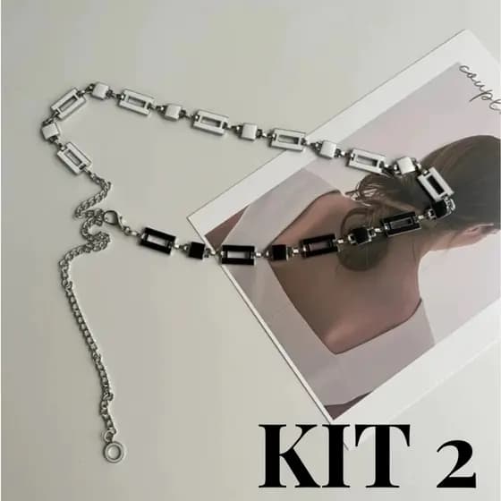 KIT 02 Cinto Feminino 2 Em 1 Dupla Face Preto E Branco Moda Retângulo e Quadrado