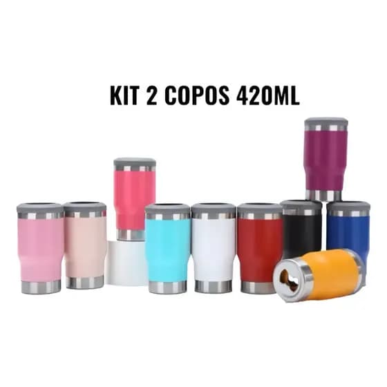 Kit 2 Copos Térmico De 420ml Com Abridor Tampa Aberta