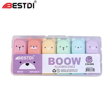 Kit de Marcadores de Texto c/ 6 unidades Kawaii no Estojo Boow Fluorescence