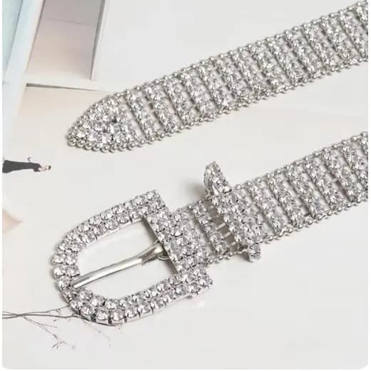Cinto Feminino Corrente Com Strass Brilhante Fino Fivela Redonda Meia Lua BBH-T87