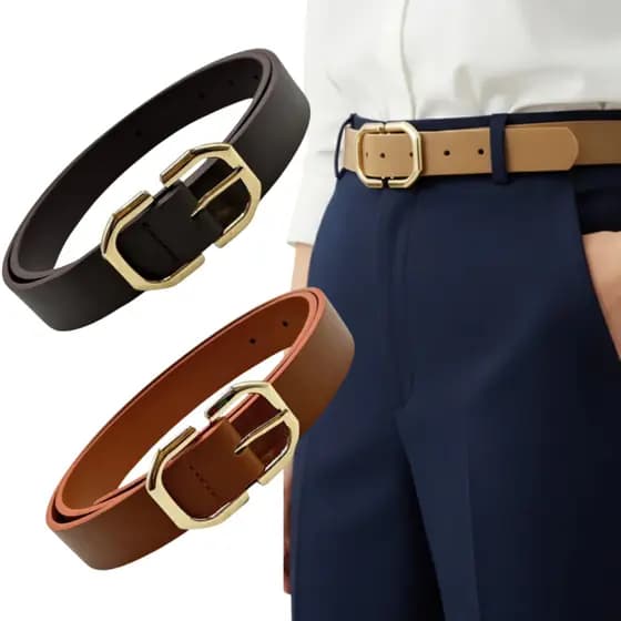 KIT 2 Cinto Feminino Fivela Dourada Design Minimalista Couro Sintético