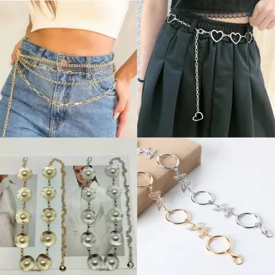 Cinto Corrente Metal Feminino Elegante Vários Modelos Ajustável
