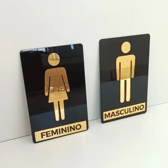 Kit Placas Acrílico Espelhado Porta Banheiro Feminino e Masculino - Placa Sinalizadora - Espelhada