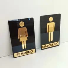 Kit Placas Acrílico Espelhado Porta Banheiro Feminino e Masculino - Placa Sinalizadora - Espelhada