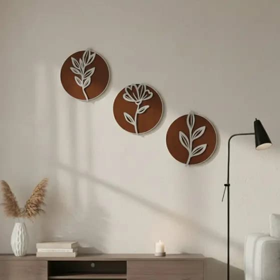 Trio de quadros MDF Redondo Decoração Minimalista
