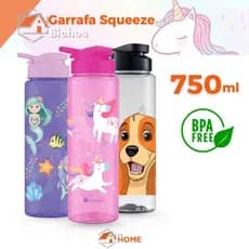 Squeeze Garrafa de Água 750ml Bichos Unicórnio Donuts Cachorro Gato para Crianças Adultos BPA Free