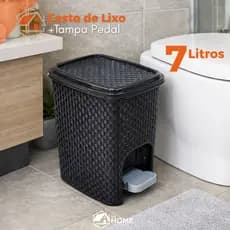 Lixeira 7 Litros Cesto Com Tampa Pedal Rattan ArqPlast Resistente para Banheiro Cozinha Escritório