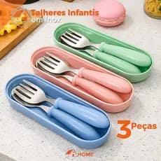 Talher Garfo e Colher Bebê Infantil Material em Inox 304 com Estojo 3 peças