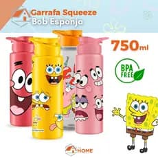 Garrafa Agua Squeeze Bob Esponja 750ml Infantil para Escola Viagem Passeio BPA Free Resistente