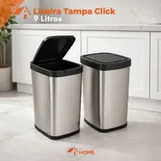 Kit com até 2 Lixeira Plastica Label Inox 9 Litros Com Tampa Click