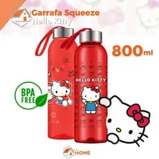 Garrafa Agua Squeeze Hello Kitty BPA Free Infantil Criança Adulto Escola Academia Trabalho 800ml