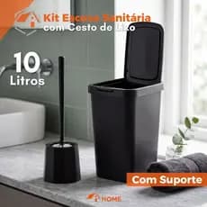 Kit Escova Sanitária com Suporte e Lixeira Quadrada 9 Litros com Botão Push Resistente