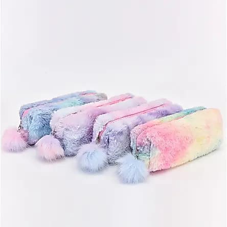 Estojo textura de pelo degradê e chaveiro pompom CriatIvo De Pelúcia Lápis para guardar lápis, borrachas