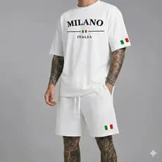 Kit Camiseta Milano Short Tactel Estampa Milano Itália Algodão Masculino Casual italiano Estiloso