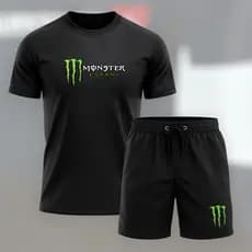 Conjunto Kit Camiseta e Bermuda Monster Camisa 100%algodão Bermuda Tactel Com elastano Monsters