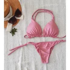 biquíni Cortininha bojo fixo tanga rosa ajustável