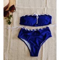 Biquíni Hot Pants biquíni azul cintura alta alça removível biquíni toma que caia