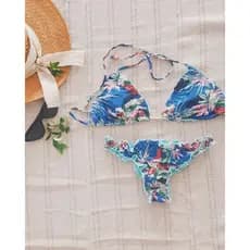 Biquíni Cortinha empina bumbum floral bojo removível brazilian butt lift bikini