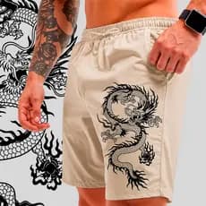 Bermuda Stussy Tactel Masculina Street Wear Dragão Chines Confortável Shorts