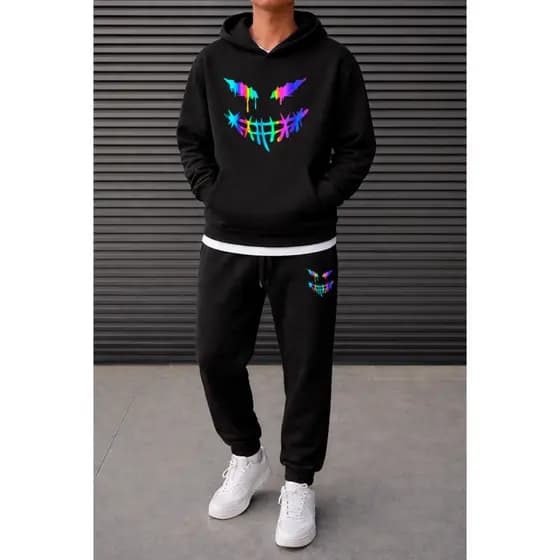 Conjunto Moletom Blusa e Calça Moletom Masculino Sorriso Neon Urbans Life Lançamento Inverno